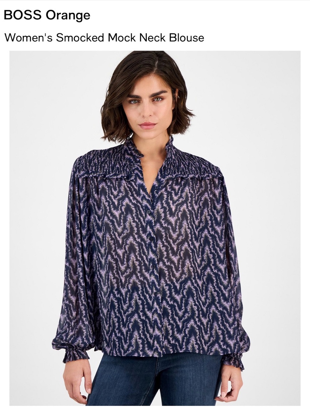 BOSS Orange Women's Smocked Mock Neck Blouse